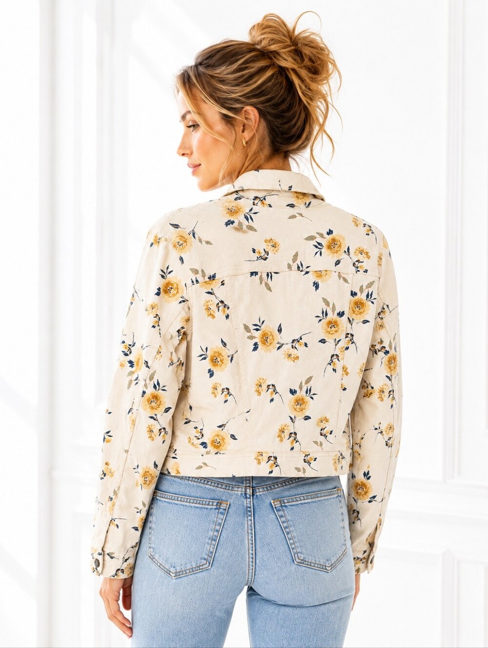 Sonoma Floral Denim Jacket Women’s Medium Cream Cottagecore Zip Front - Picture 3 of 12